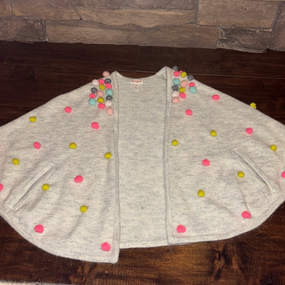 Cat & Jack Gray Sweater poncho with Colorful Accents S/M